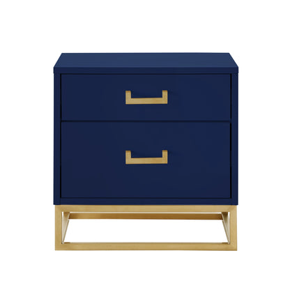 20" Gold And Dark Blue End Table With Two Drawers