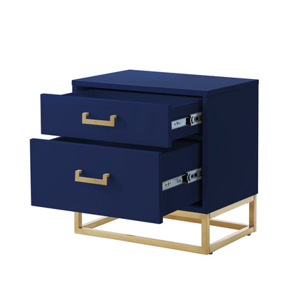 20" Gold And Dark Blue End Table With Two Drawers