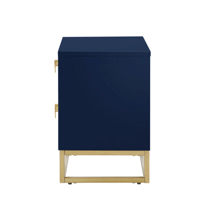 20" Gold And Dark Blue End Table With Two Drawers