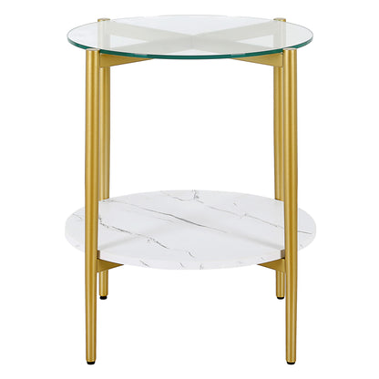 22" Gold And Clear Glass And Steel Round End Table With Shelf