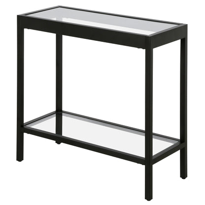 24" Black And Clear Glass And Steel End Table With Shelf