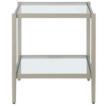 22" Nickel And Clear Glass And Steel Square End Table With Shelf