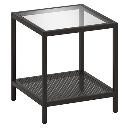 22" Black And Clear Glass And Steel Square End Table With Shelf