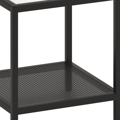 22" Black And Clear Glass And Steel Square End Table With Shelf