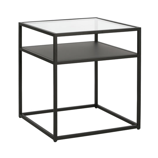 22" Black And Clear Glass And Steel Square End Table With Shelf