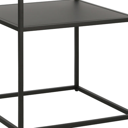 Table d'appoint carrée en verre et acier noir et transparent de 22 po avec étagère