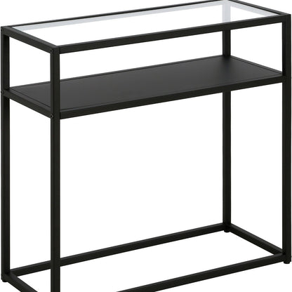 24" Black And Clear Glass And Steel End Table With Shelf