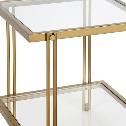 22" Brass And Clear Glass And Steel Square End Table With Shelf