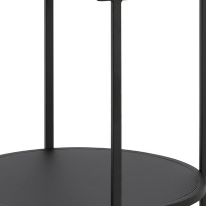 22" Black And Clear Glass And Steel Round End Table With Shelf