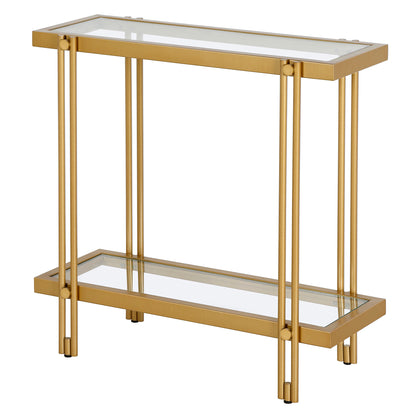 24" Brass And Clear Glass And Steel End Table With Shelf