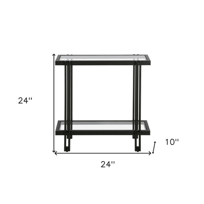 24" Black And Clear Glass End Table With Shelf