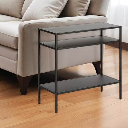 24" Black Steel End Table With Two Shelves