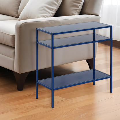 24" Blue Steel End Table With Two Shelves