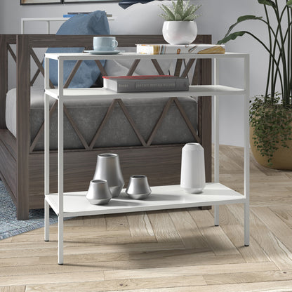 24" White Steel End Table With Two Shelves