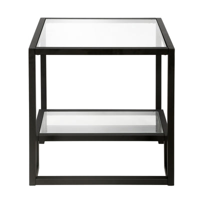 22" Black And Clear Glass And Steel Square End Table With Shelf