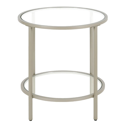 22" Nickel And Clear Glass And Steel Round End Table With Shelf