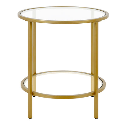 22" Brass And Clear Glass And Steel Round End Table With Shelf