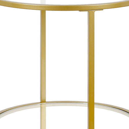 22" Brass And Clear Glass And Steel Round End Table With Shelf