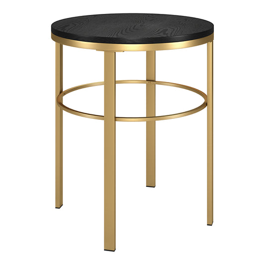 24" Brass And Black Wood And Steel Round End Table