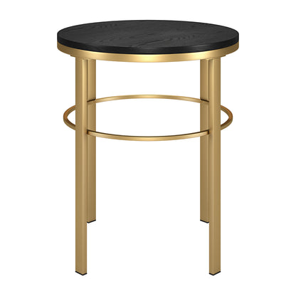 24" Brass And Black Wood And Steel Round End Table