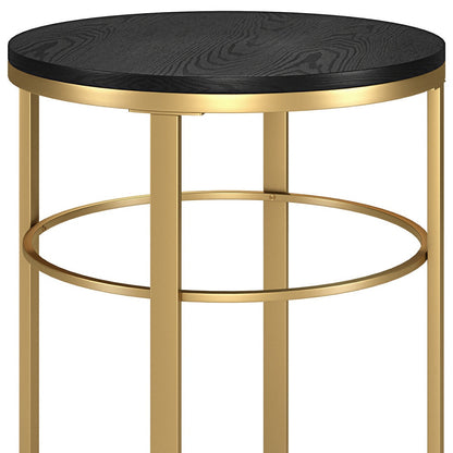 24" Brass And Black Wood And Steel Round End Table