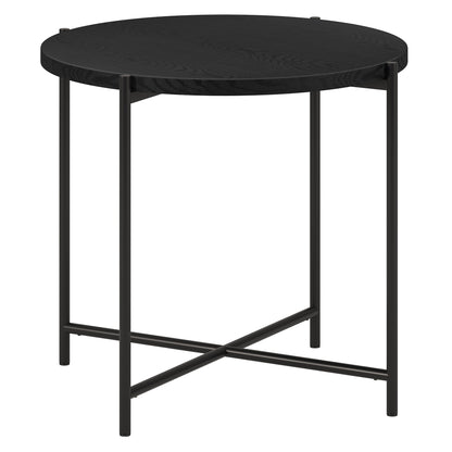 22" Black Wood And Steel Round End Table