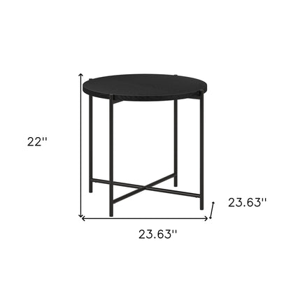 22" Black Wood And Steel Round End Table