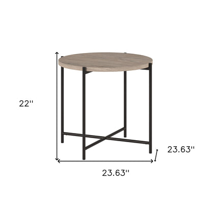 22" Black And Gray Wood And Steel Round End Table