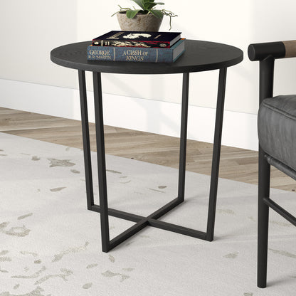 20" Black Wood And Steel Round End Table