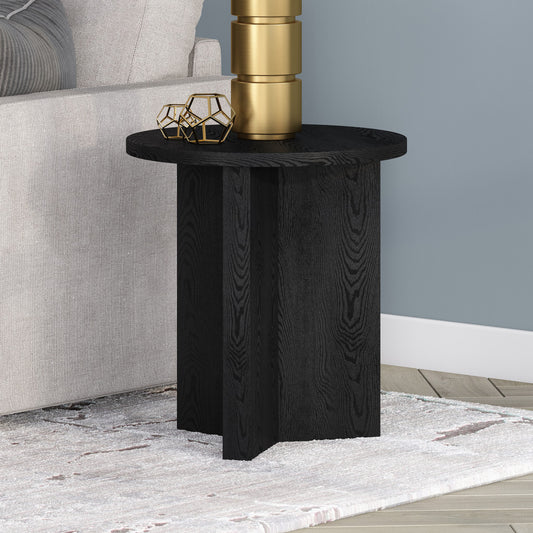 22" Black Wood Round End Table