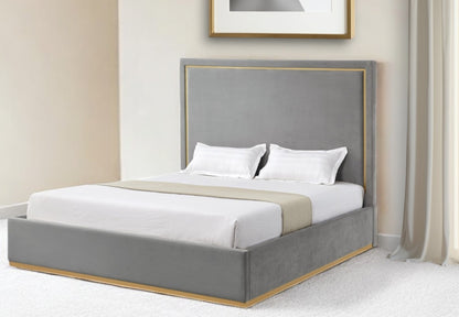 Gray Solid Wood King Upholstered Velvet Bed