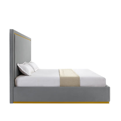 Gray Solid Wood King Upholstered Velvet Bed