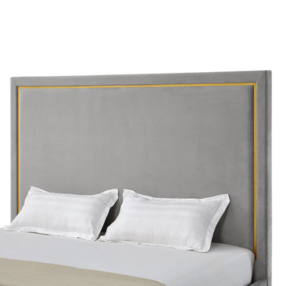 Gray Solid Wood King Upholstered Velvet Bed