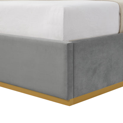 Gray Solid Wood King Upholstered Velvet Bed