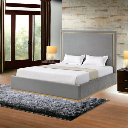 Gray Solid Wood King Upholstered Velvet Bed