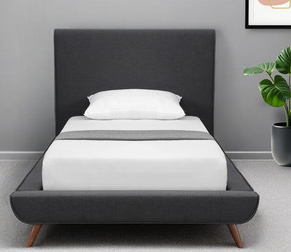 Charcoal Solid Wood Twin Upholstered Linen Bed