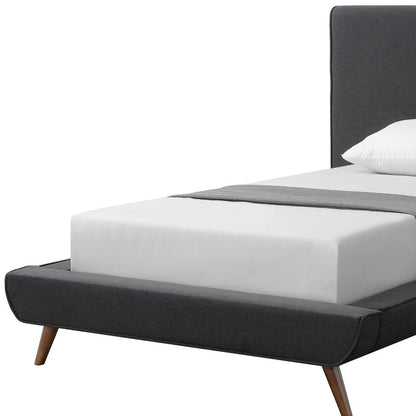 Charcoal Solid Wood Twin Upholstered Linen Bed