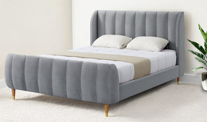 Gray Solid Wood Queen Tufted Upholstered Velvet Bed Frame