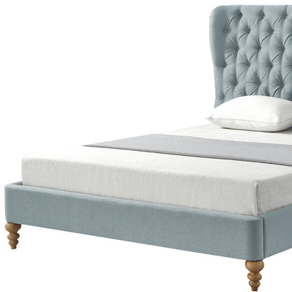 Blue Solid Wood Twin Tufted Upholstered Linen Bed