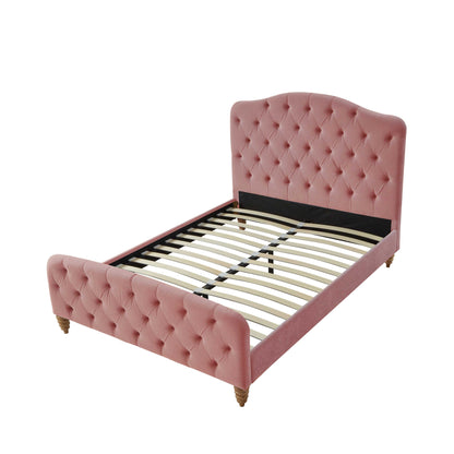 Blush Solid Wood Twin Tufted Upholstered Velvet Bed