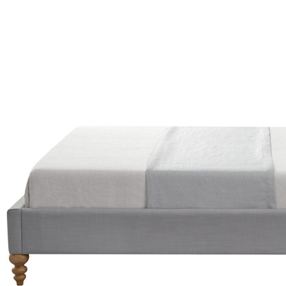 Gray Solid Wood Queen Upholstered Linen Bed