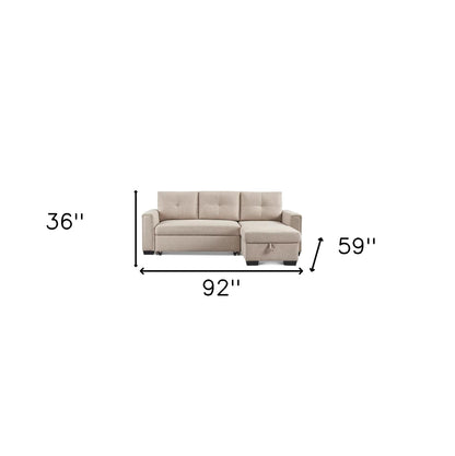 92" Beige Polyester Blend Convertible Futon Sleeper Sofa With Black Legs