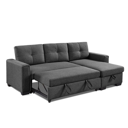 92" Dark Gray Polyester Blend Convertible Futon Sleeper Sofa With Black Legs