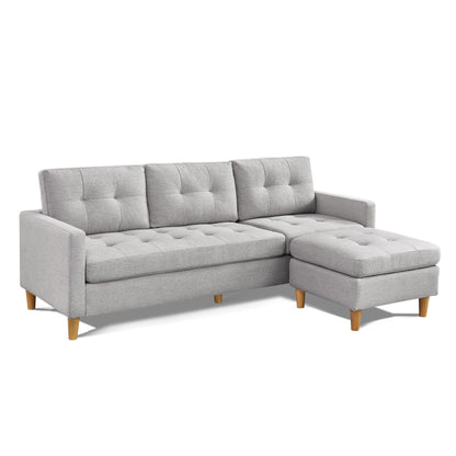 87" Light Gray Polyester Blend Sofa With Ottoman With Natural Legs