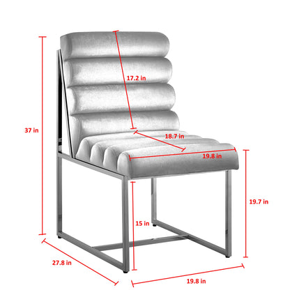 Ensemble de deux chaises de salle à manger capitonnées en similicuir métallisé gris et argent