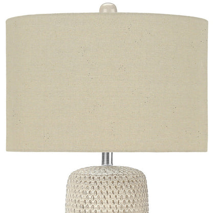 Lampe de table géométrique en céramique crème de 31 po avec abat-jour tambour beige