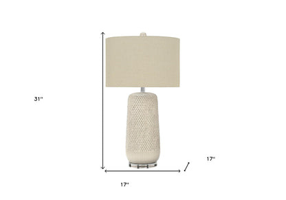 Lampe de table géométrique en céramique crème de 31 po avec abat-jour tambour beige