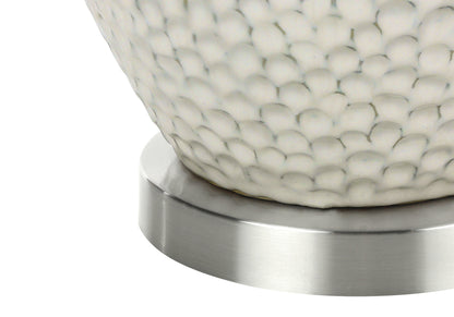 Lampe de table ronde en céramique blanche et argentée de 28 po avec abat-jour tambour crème