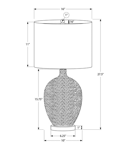 Lampe de table ronde en céramique blanche et argentée de 28 po avec abat-jour tambour crème