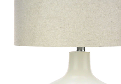 25" Cream Ceramic Gourd Table Lamp With Cream Drum Shade